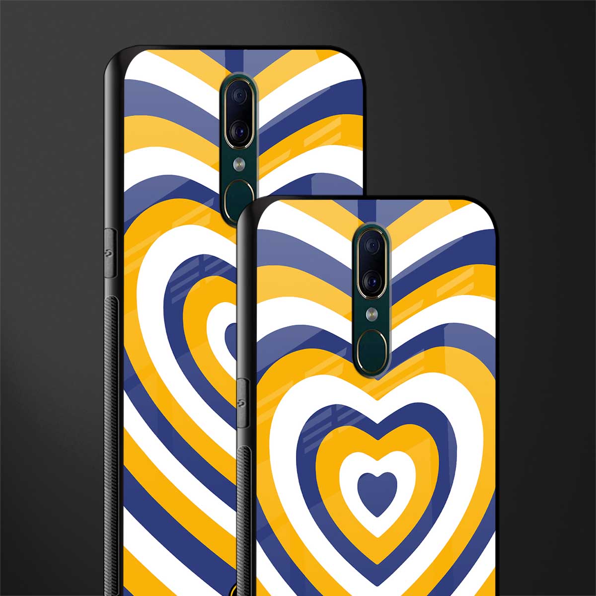 y2k yellow blue hearts aesthetic glass case for oppo f11 image-2