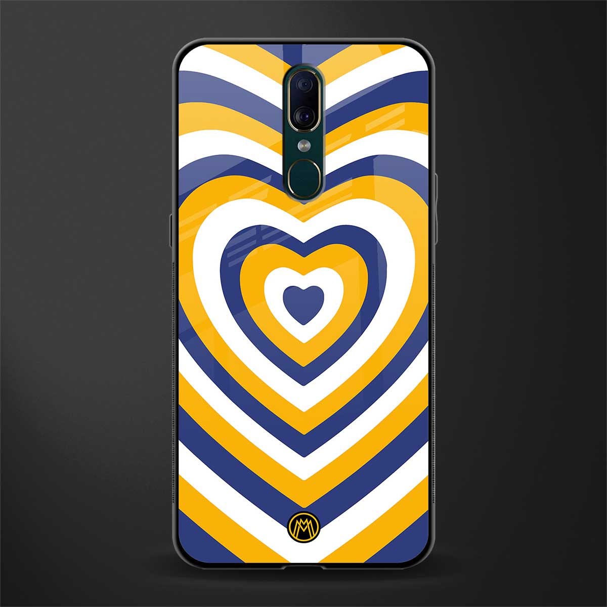 y2k yellow blue hearts aesthetic glass case for oppo a9 image