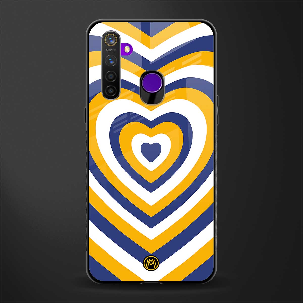 y2k yellow blue hearts aesthetic glass case for realme 5 image