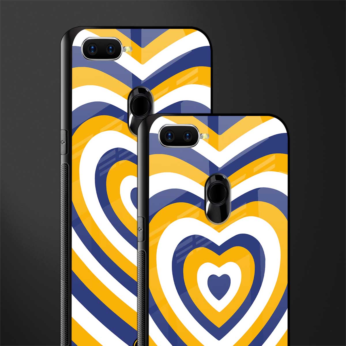 y2k yellow blue hearts aesthetic glass case for oppo a7 image-2