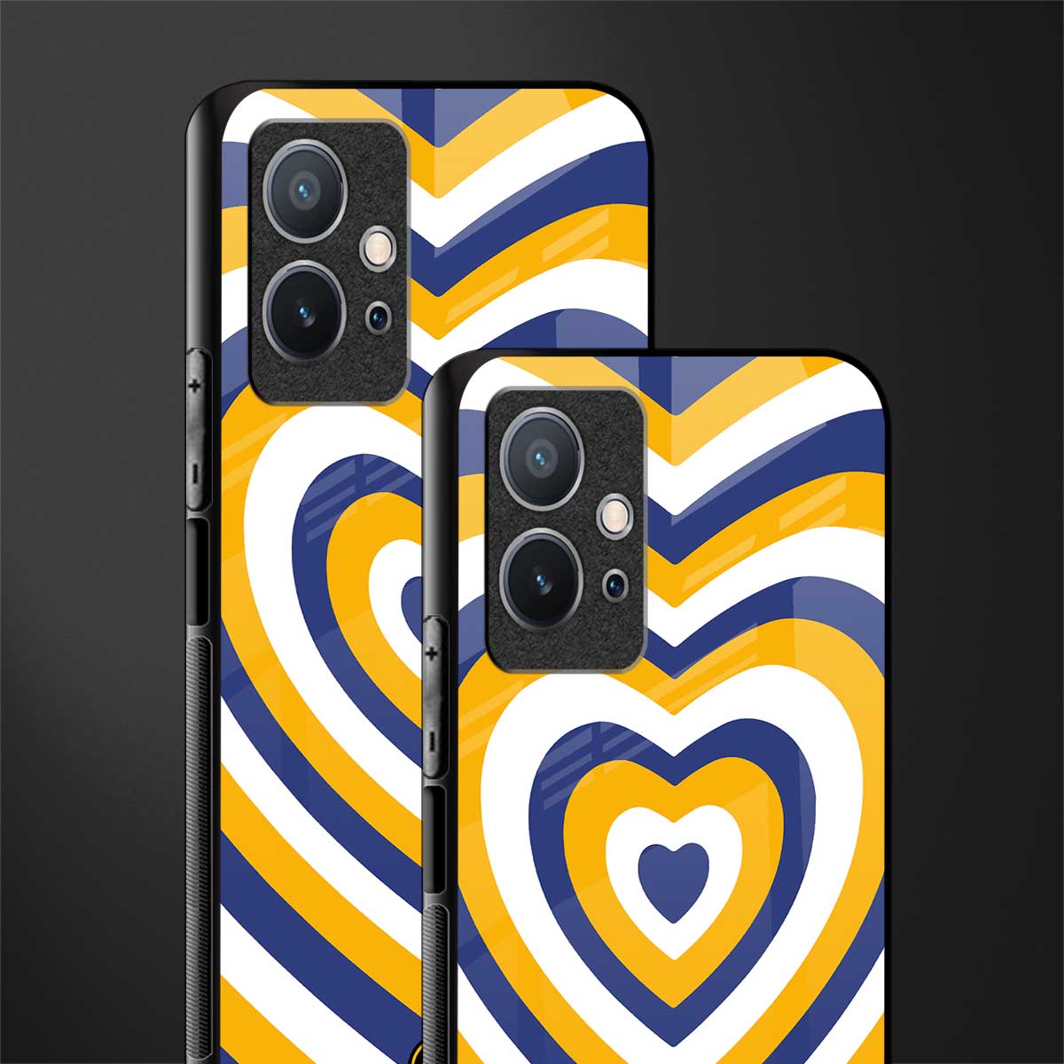 y2k yellow blue hearts aesthetic glass case for vivo t1 5g image-2