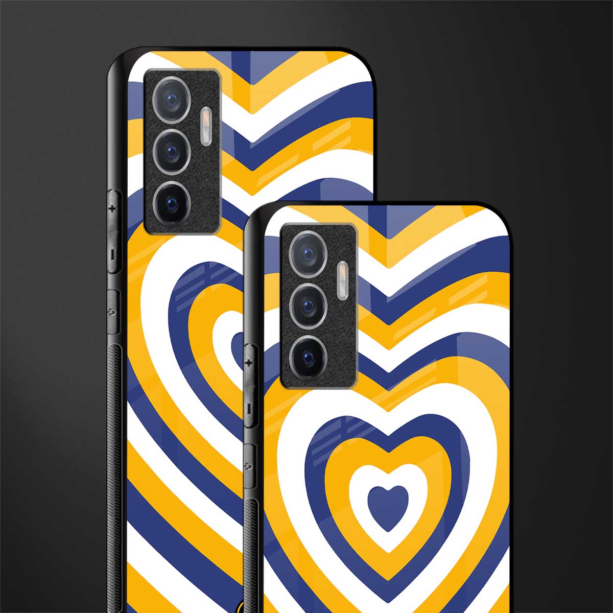 y2k yellow blue hearts aesthetic glass case for vivo v23e image-2
