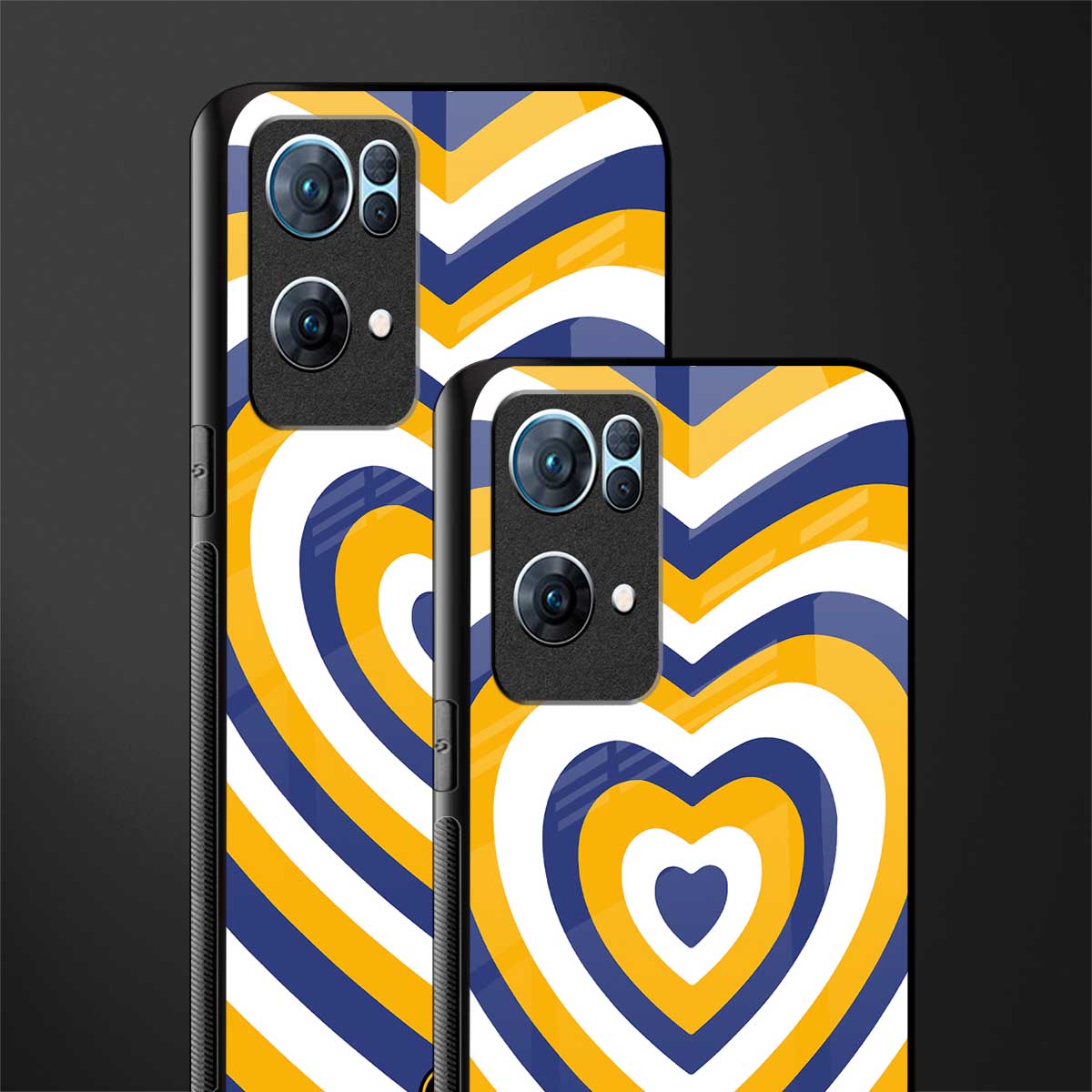 y2k yellow blue hearts aesthetic glass case for oppo reno7 pro 5g image-2