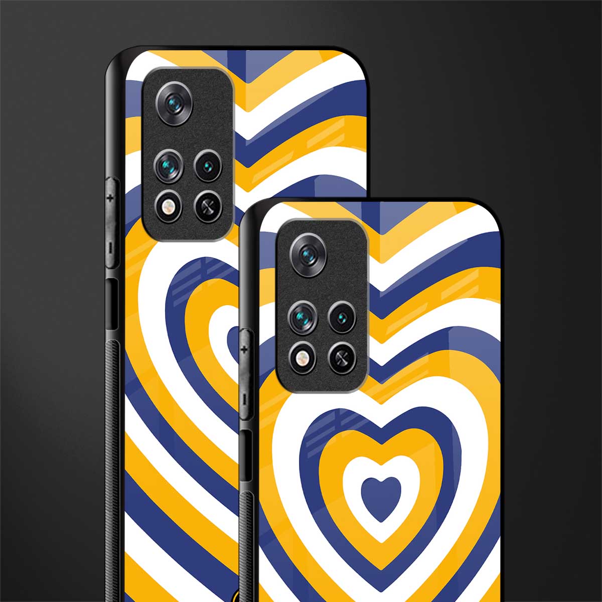 y2k yellow blue hearts aesthetic glass case for poco m4 pro 5g image-2