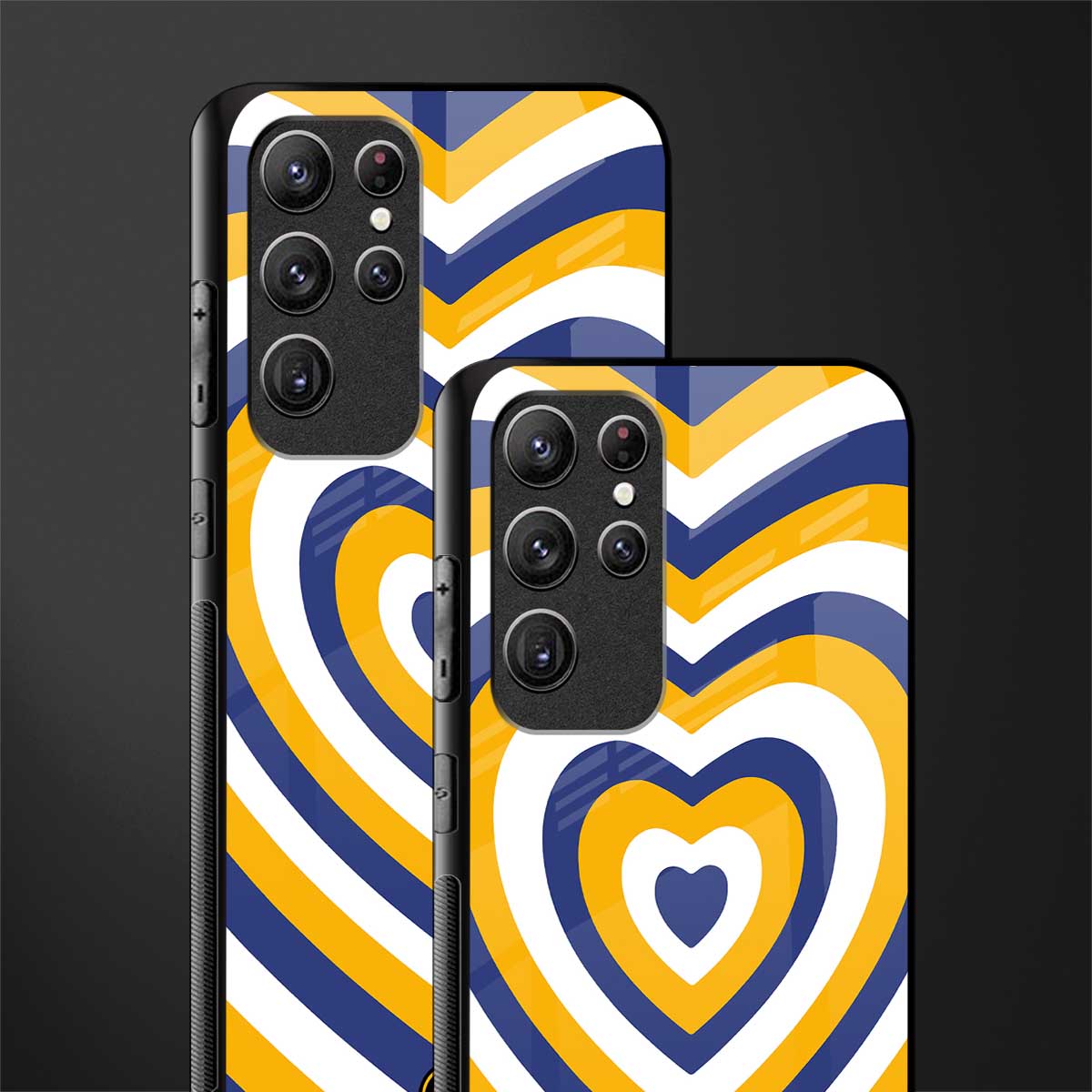 y2k yellow blue hearts aesthetic glass case for samsung galaxy s21 ultra image-2