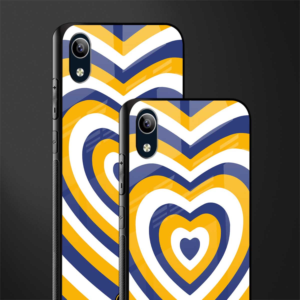 y2k yellow blue hearts aesthetic glass case for vivo y1s without fingerprint image-2