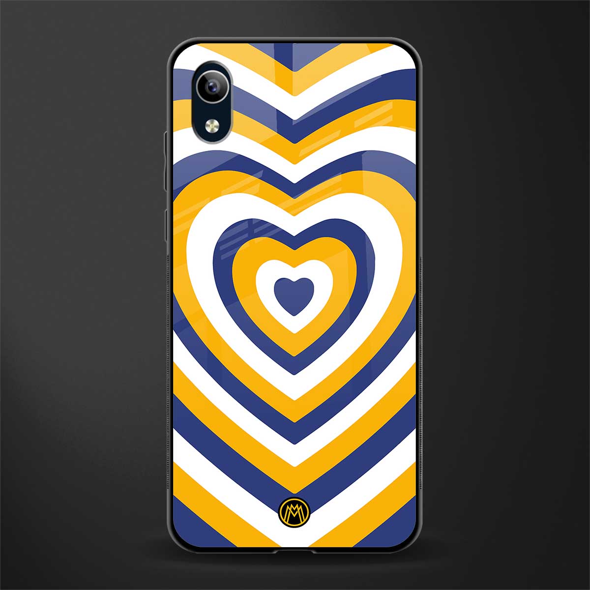 y2k yellow blue hearts aesthetic glass case for vivo y1s without fingerprint image