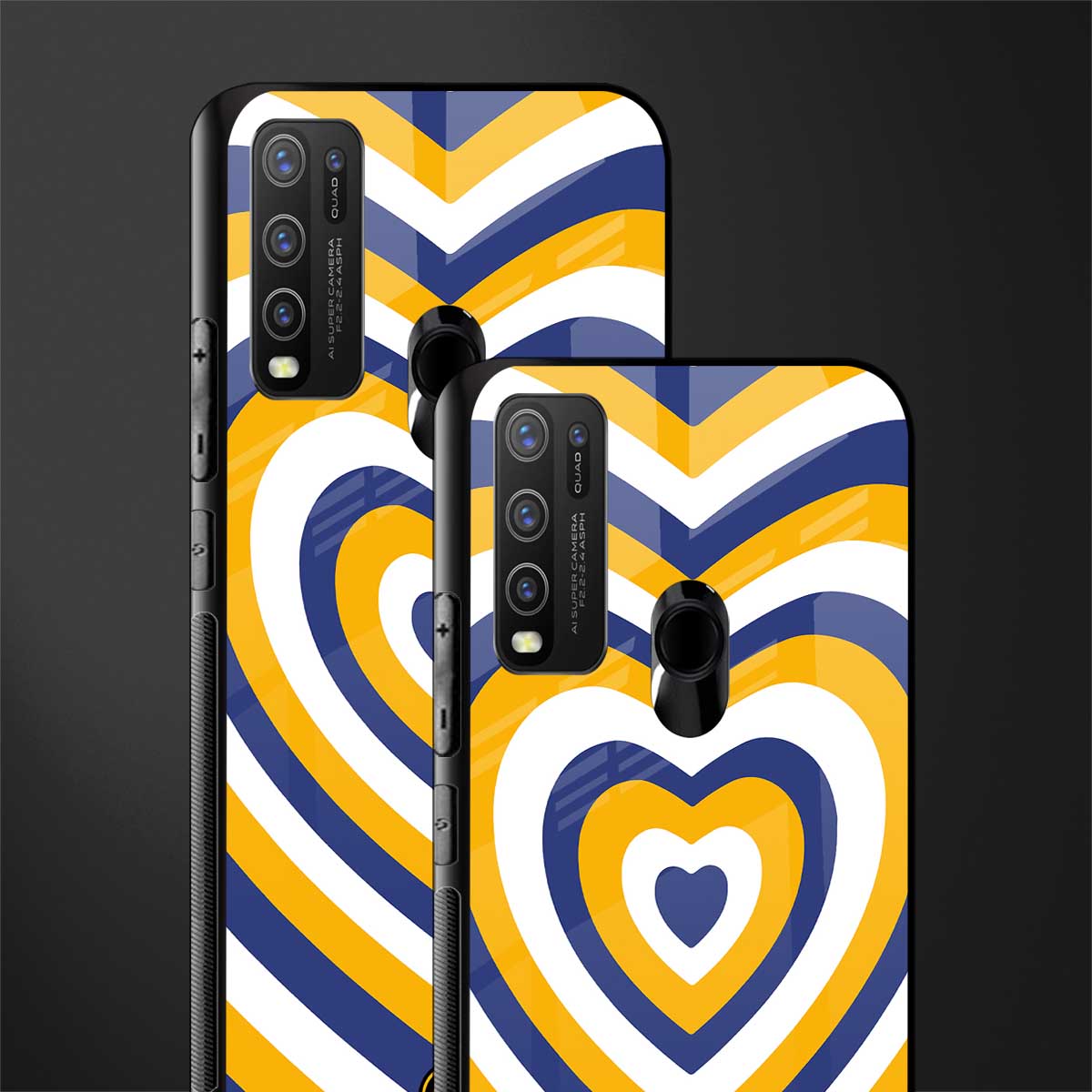 y2k yellow blue hearts aesthetic glass case for vivo y50 image-2