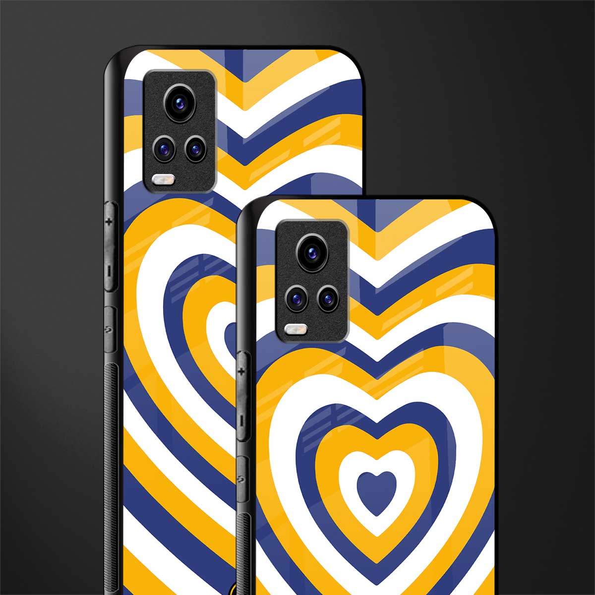 y2k yellow blue hearts aesthetic glass case for vivo v20 image-2