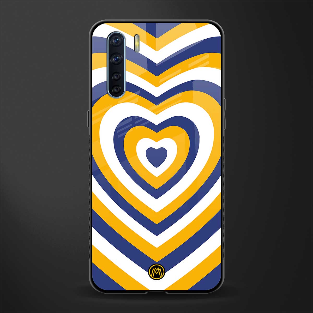 y2k yellow blue hearts aesthetic glass case for oppo f15 image