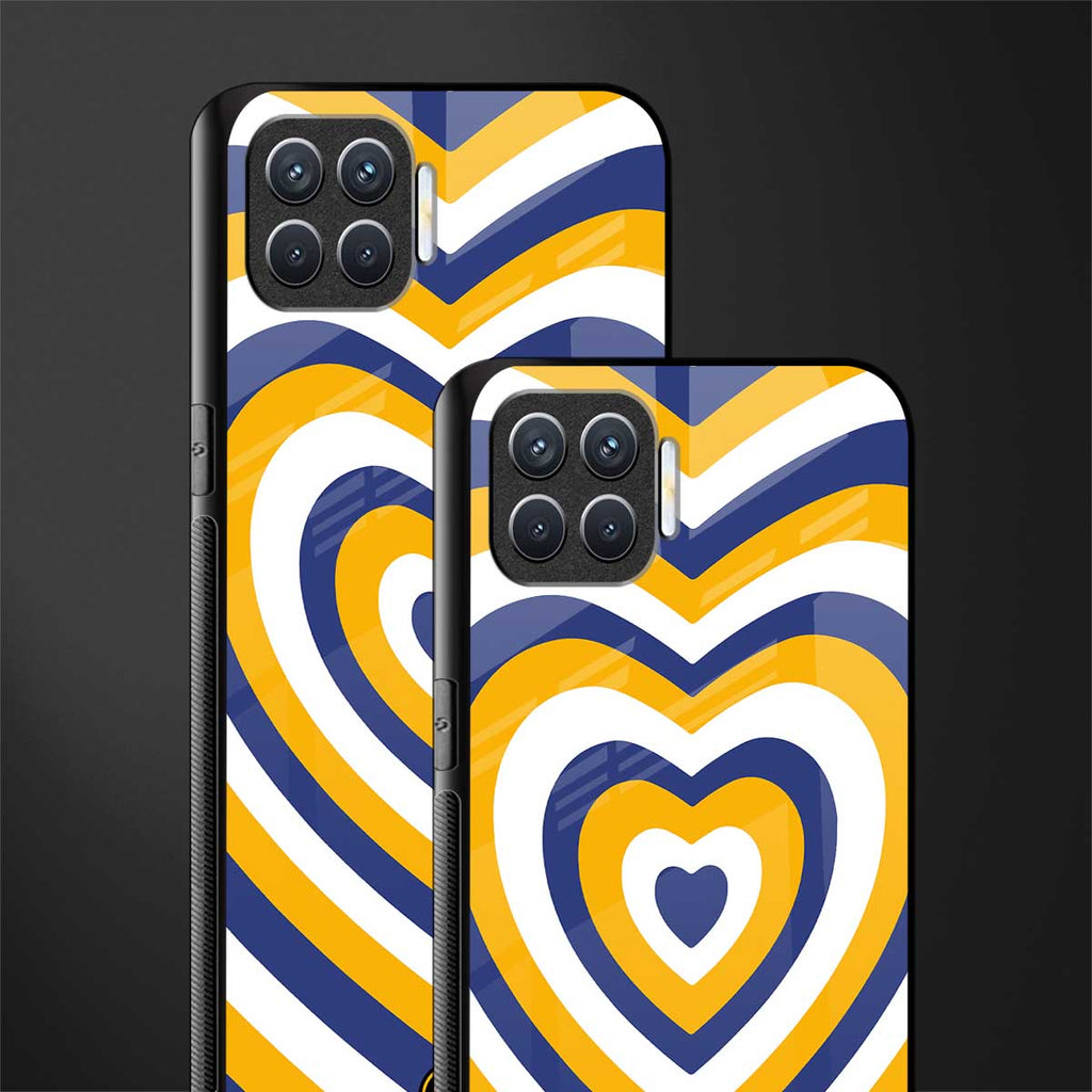 y2k yellow blue hearts aesthetic glass case for oppo f17 image-2