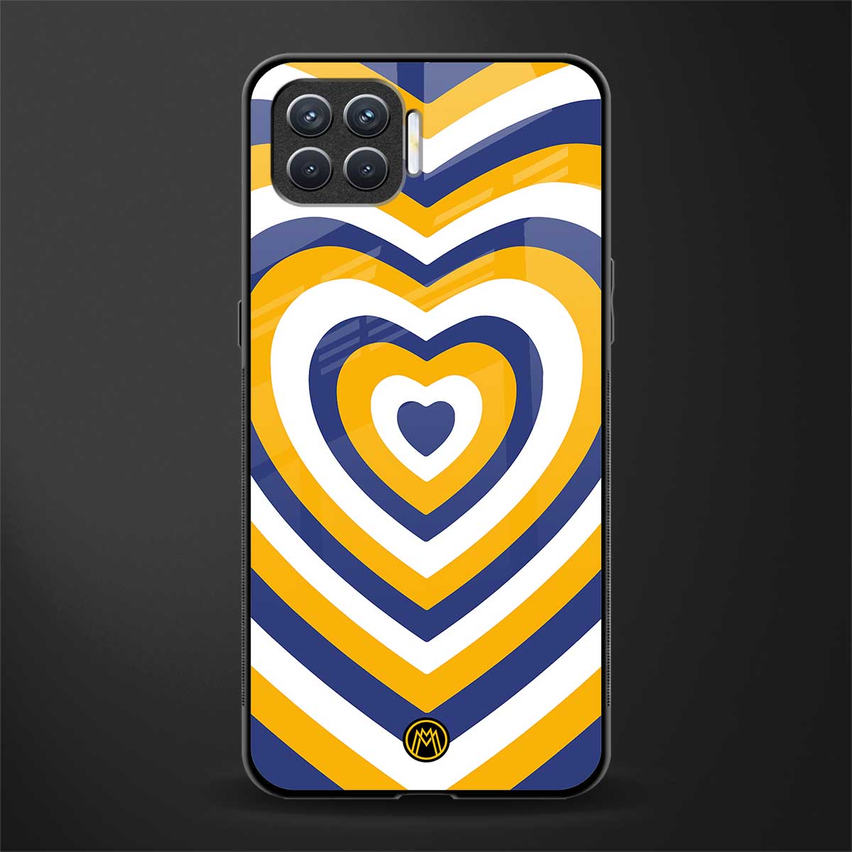 y2k yellow blue hearts aesthetic glass case for oppo f17 pro image