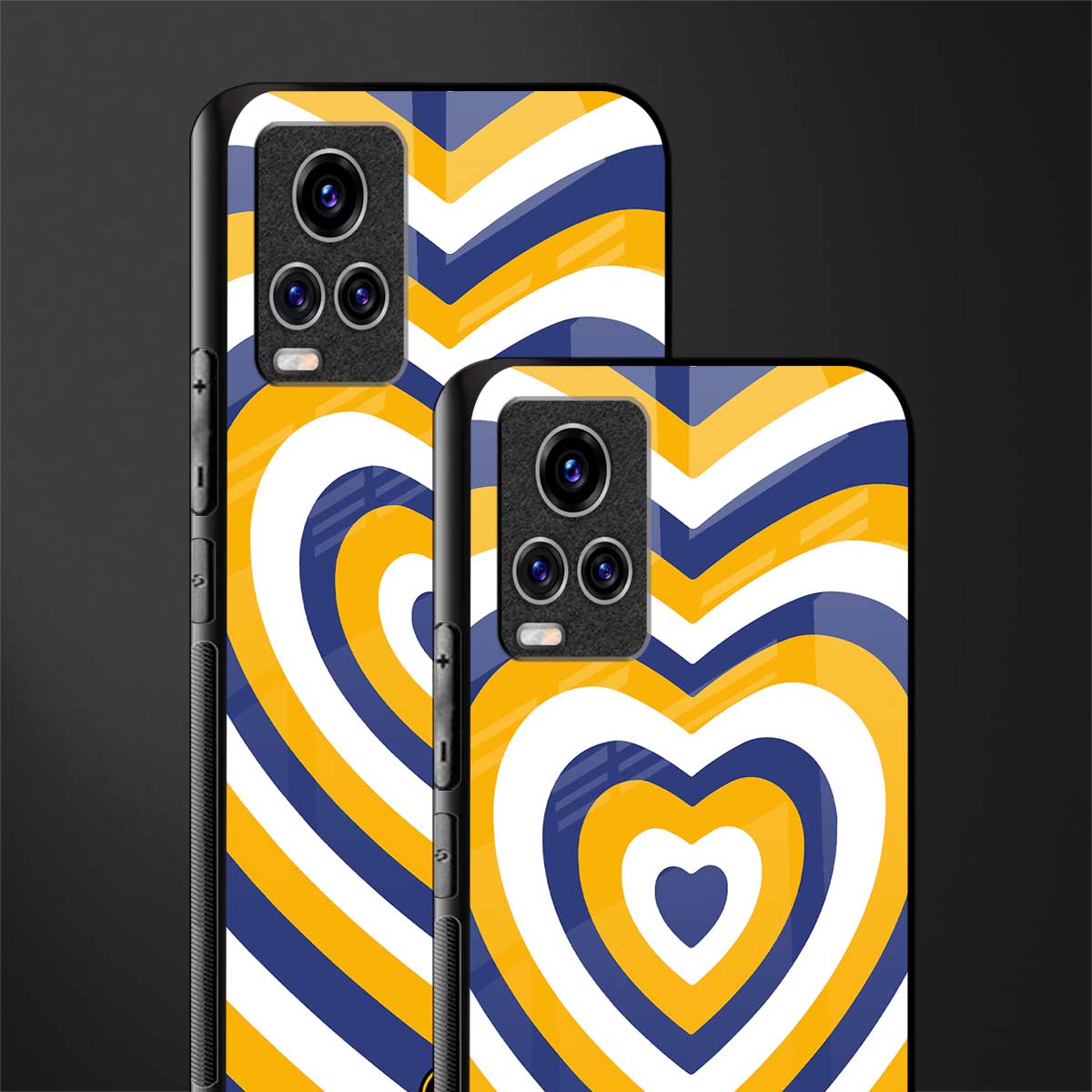 y2k yellow blue hearts aesthetic glass case for vivo v20 pro image-2