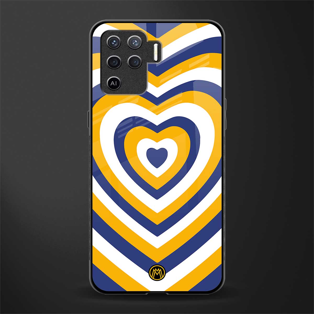 y2k yellow blue hearts aesthetic glass case for oppo f19 pro image