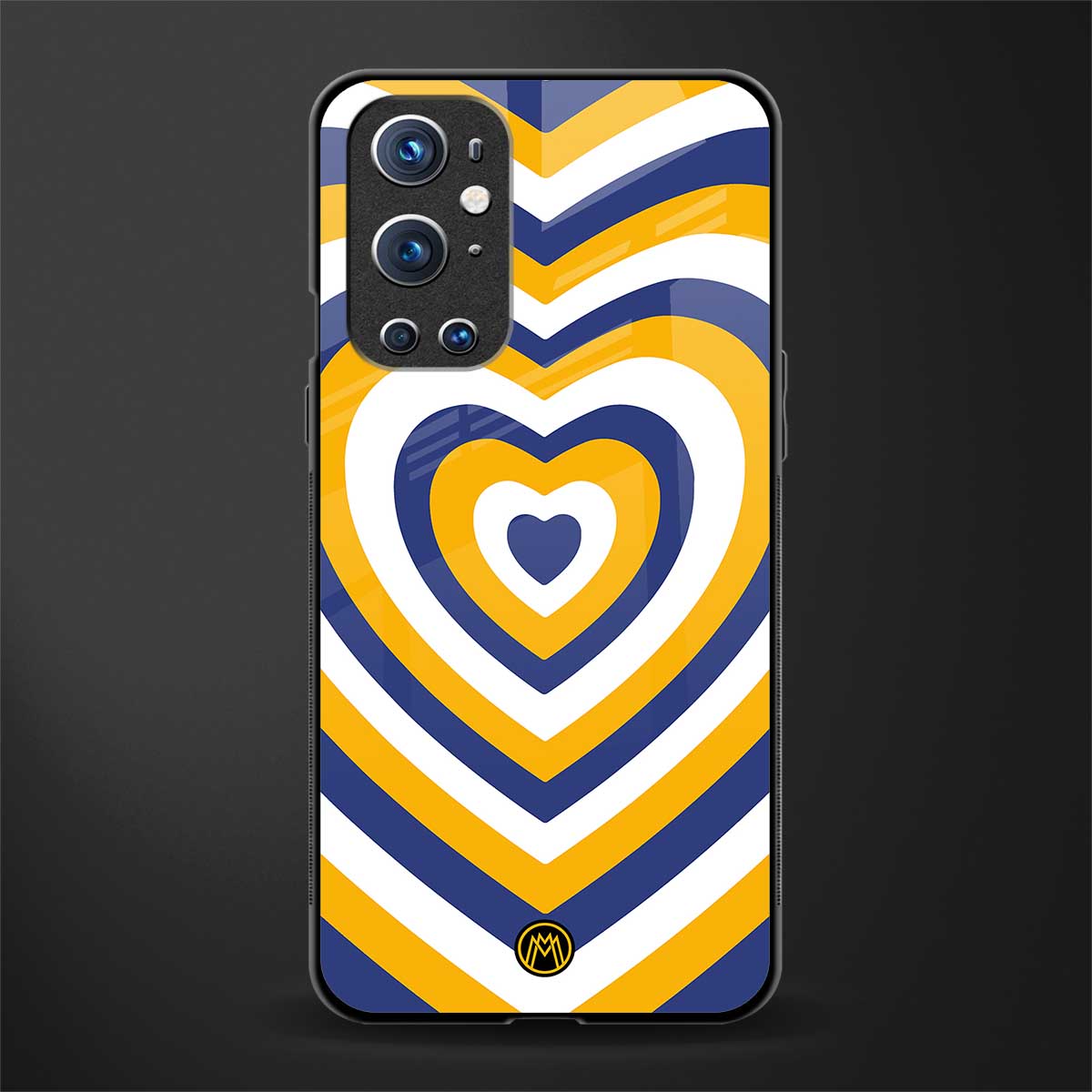 y2k yellow blue hearts aesthetic glass case for oneplus 9 pro image