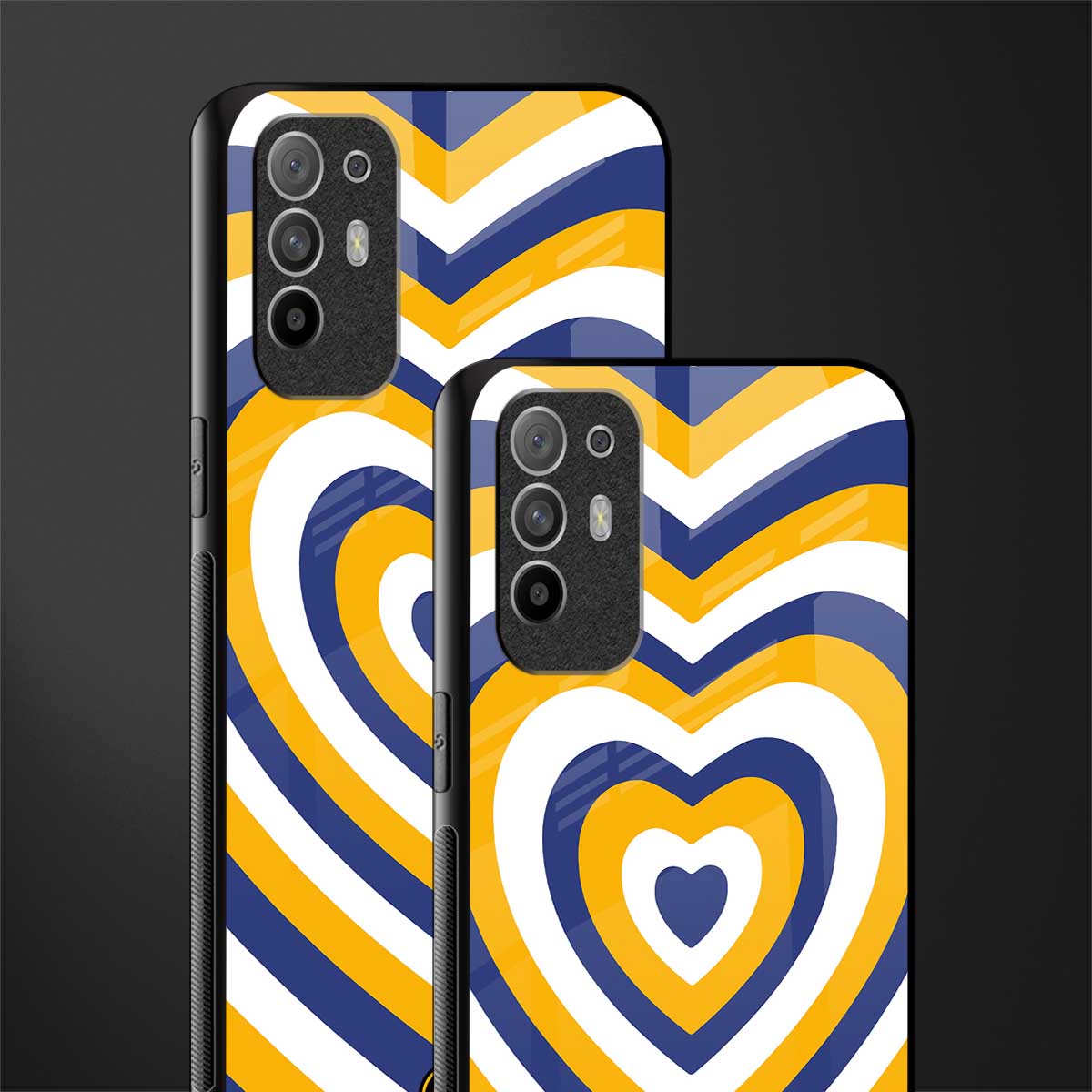 y2k yellow blue hearts aesthetic glass case for oppo f19 pro plus image-2