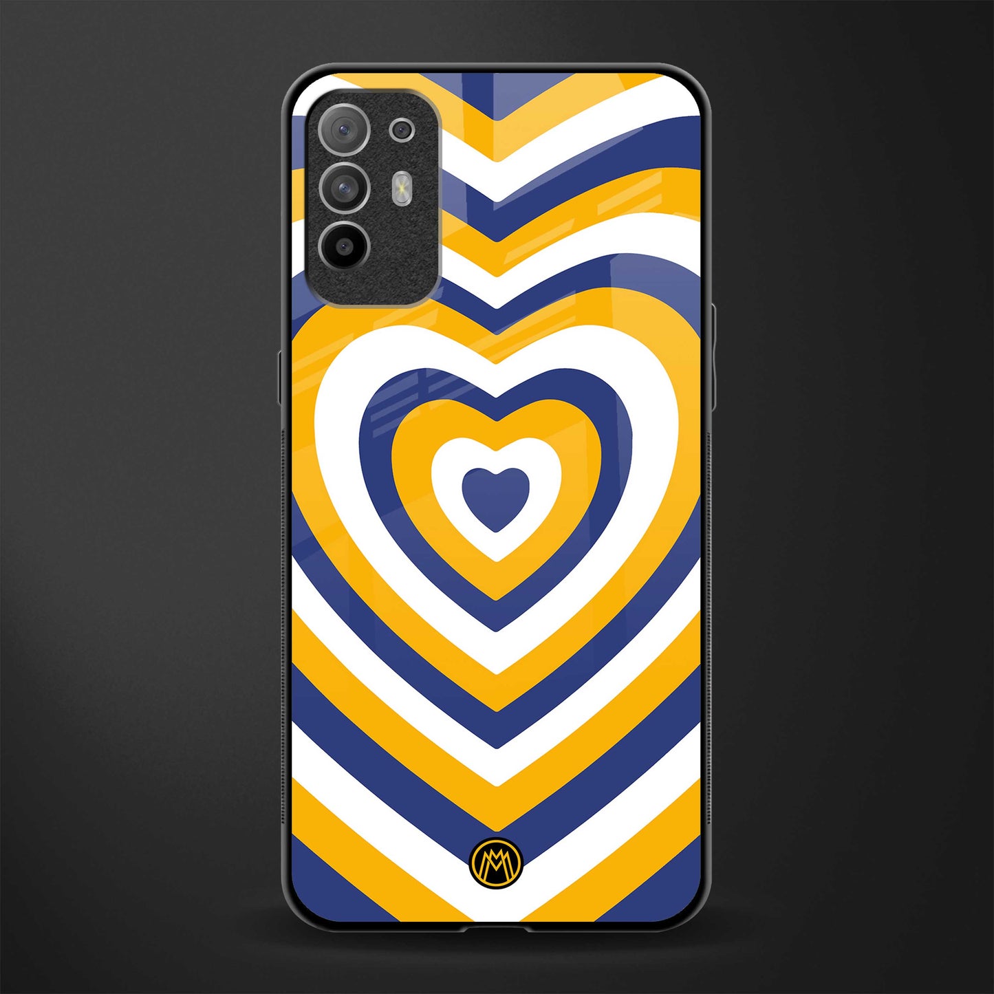 y2k yellow blue hearts aesthetic glass case for oppo f19 pro plus image