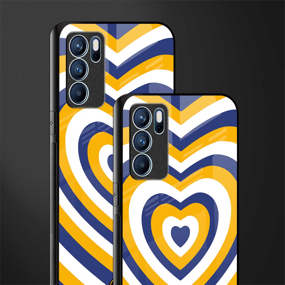 y2k yellow blue hearts aesthetic glass case for oppo reno6 5g image-2