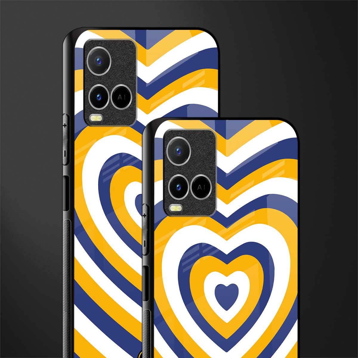 y2k yellow blue hearts aesthetic glass case for vivo y21a image-2