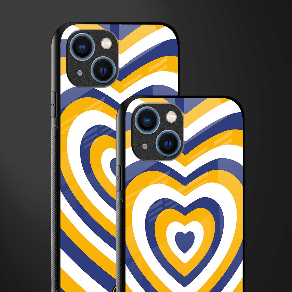 y2k yellow blue hearts aesthetic glass case for iphone 13 image-2