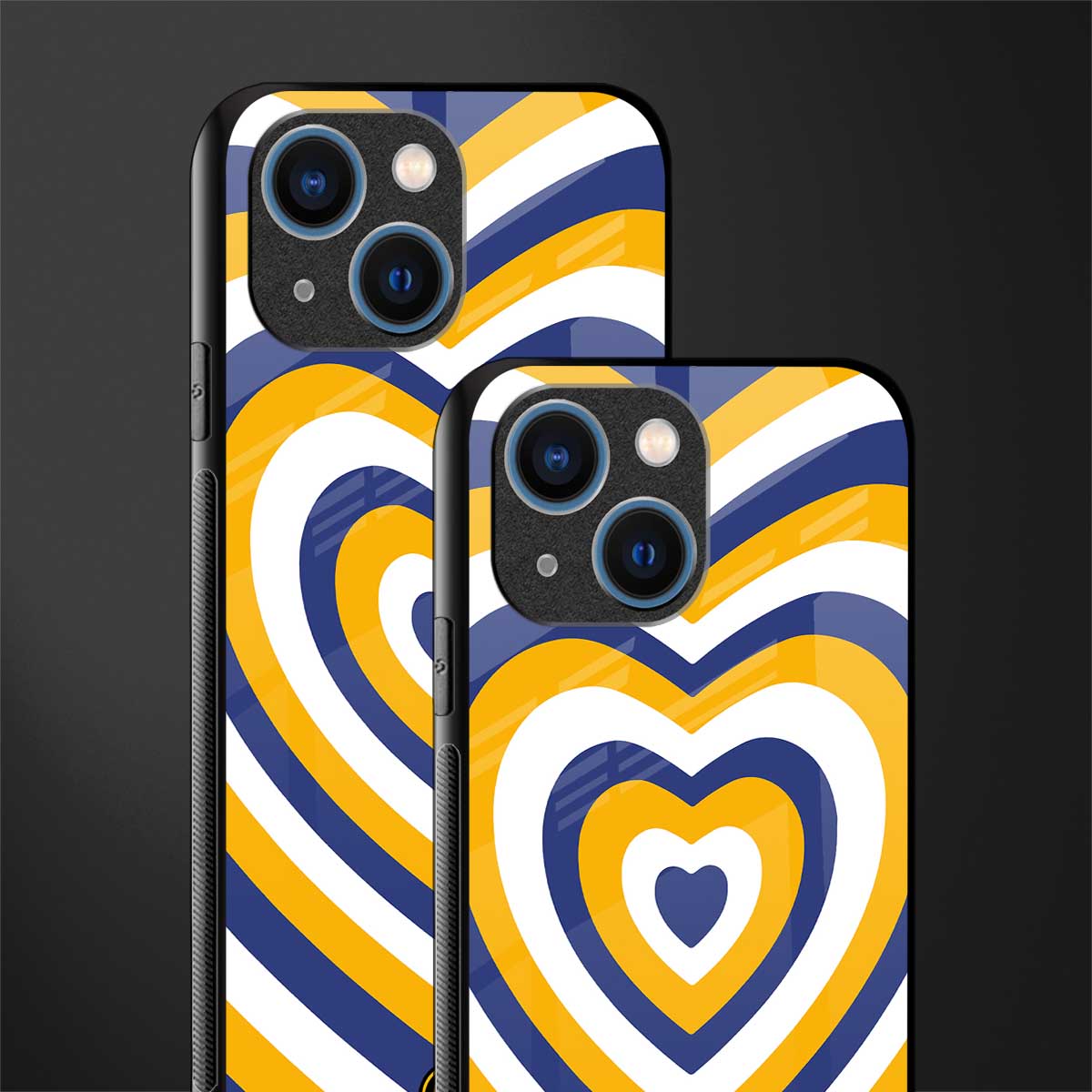 y2k yellow blue hearts aesthetic glass case for iphone 13 mini image-2