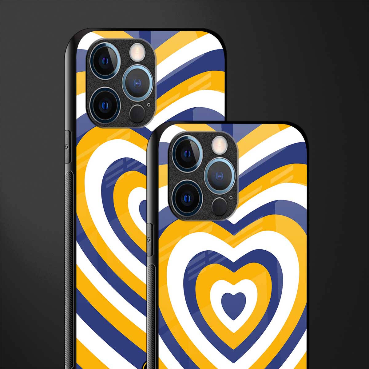 y2k yellow blue hearts aesthetic glass case for iphone 12 pro image-2