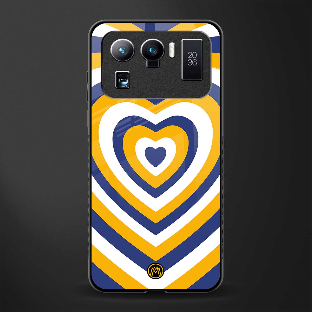 y2k yellow blue hearts aesthetic glass case for mi 11 ultra 5g image