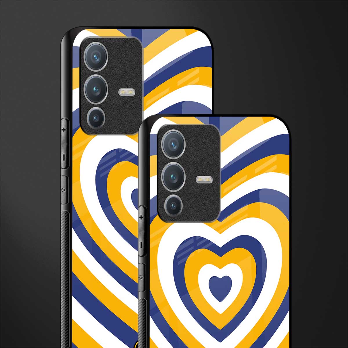 y2k yellow blue hearts aesthetic glass case for vivo v23 pro 5g image-2