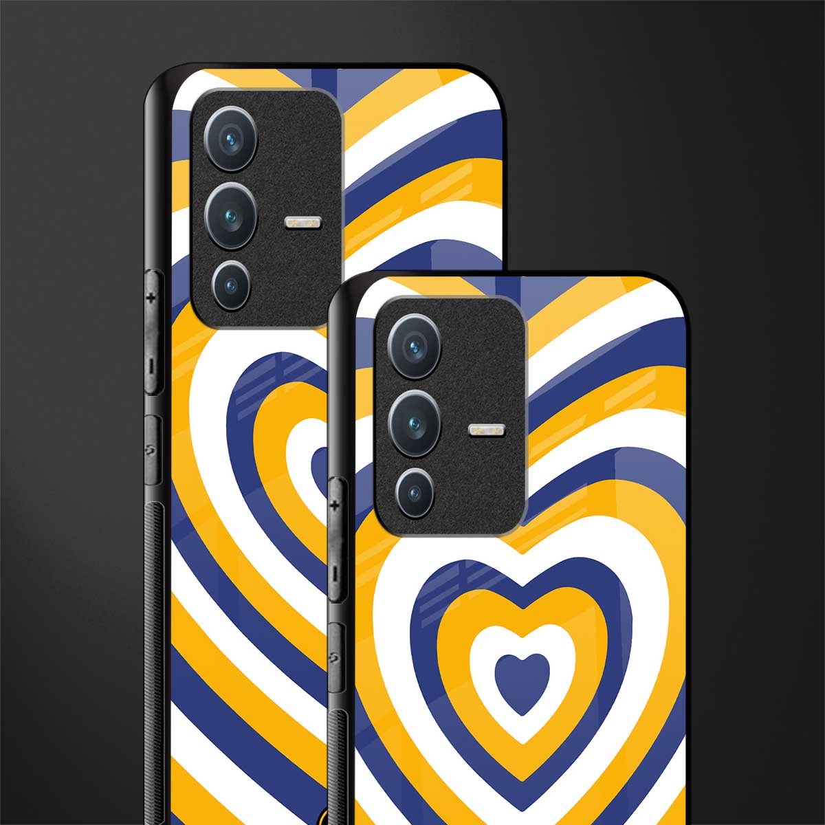 y2k yellow blue hearts aesthetic glass case for vivo v23 5g image-2