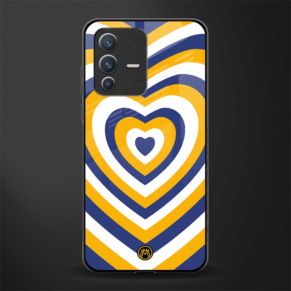 y2k yellow blue hearts aesthetic glass case for vivo v23 5g image