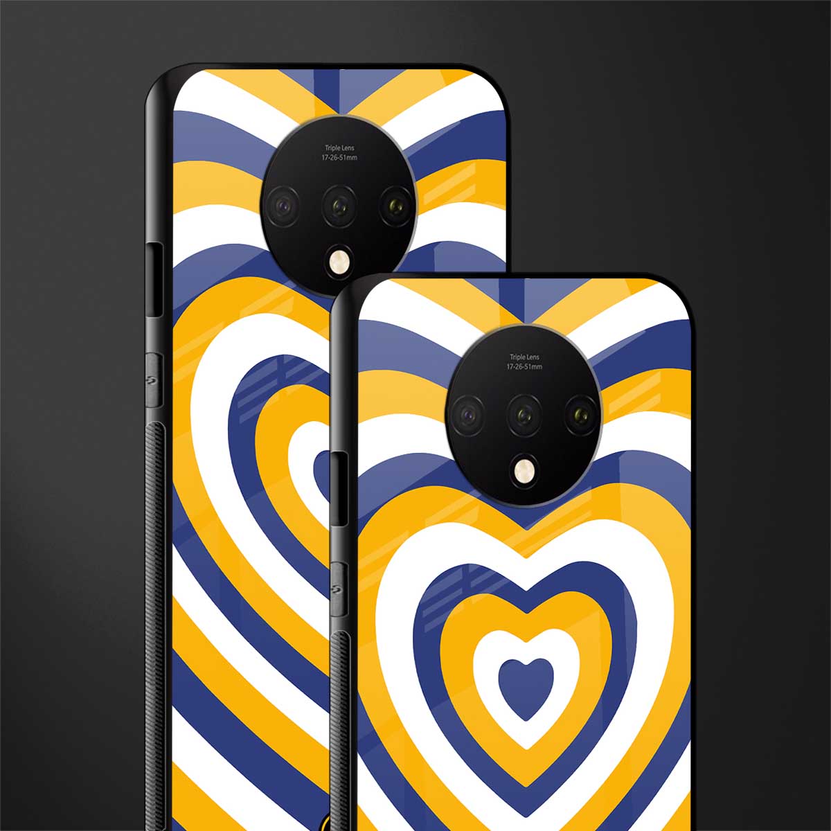 y2k yellow blue hearts aesthetic glass case for oneplus 7t image-2