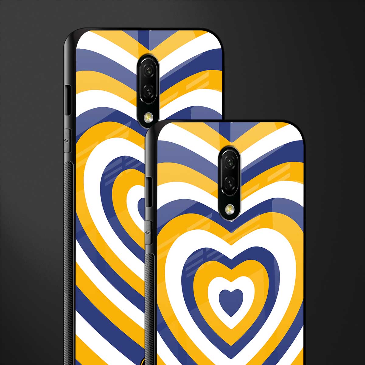 y2k yellow blue hearts aesthetic glass case for oneplus 7 image-2
