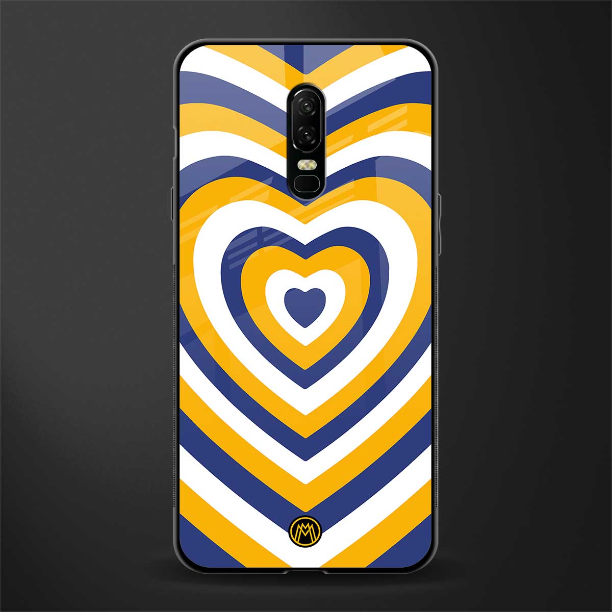 y2k yellow blue hearts aesthetic glass case for oneplus 6 image