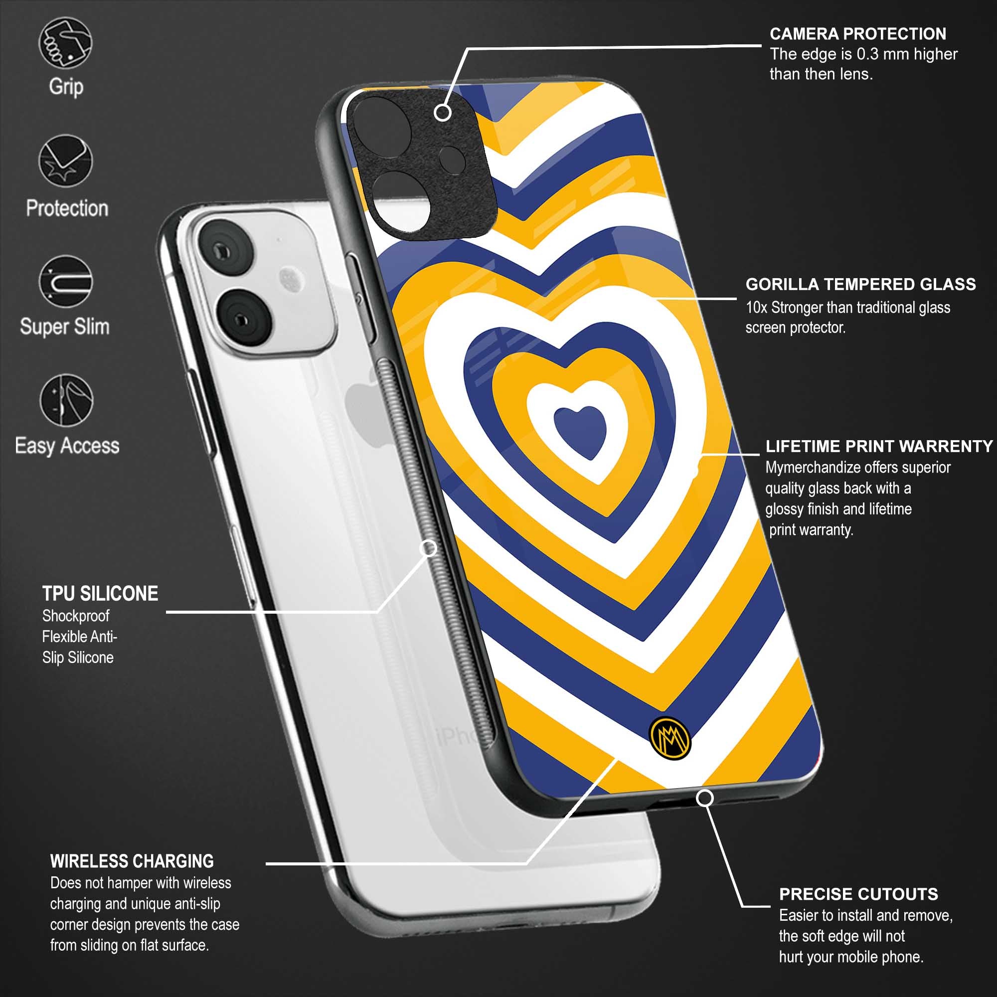 y2k yellow blue hearts aesthetic glass case for mi 11 lite image-4