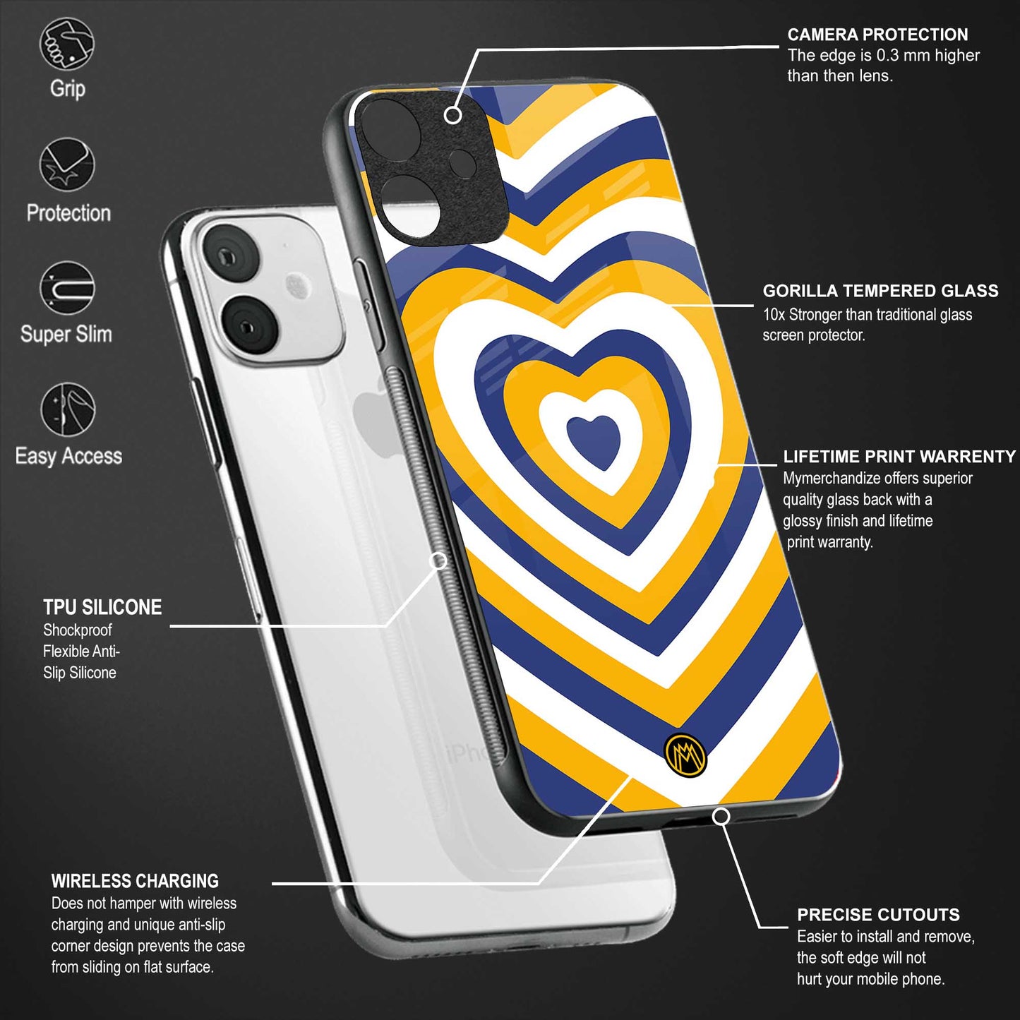 y2k yellow blue hearts aesthetic glass case for redmi 9i image-4