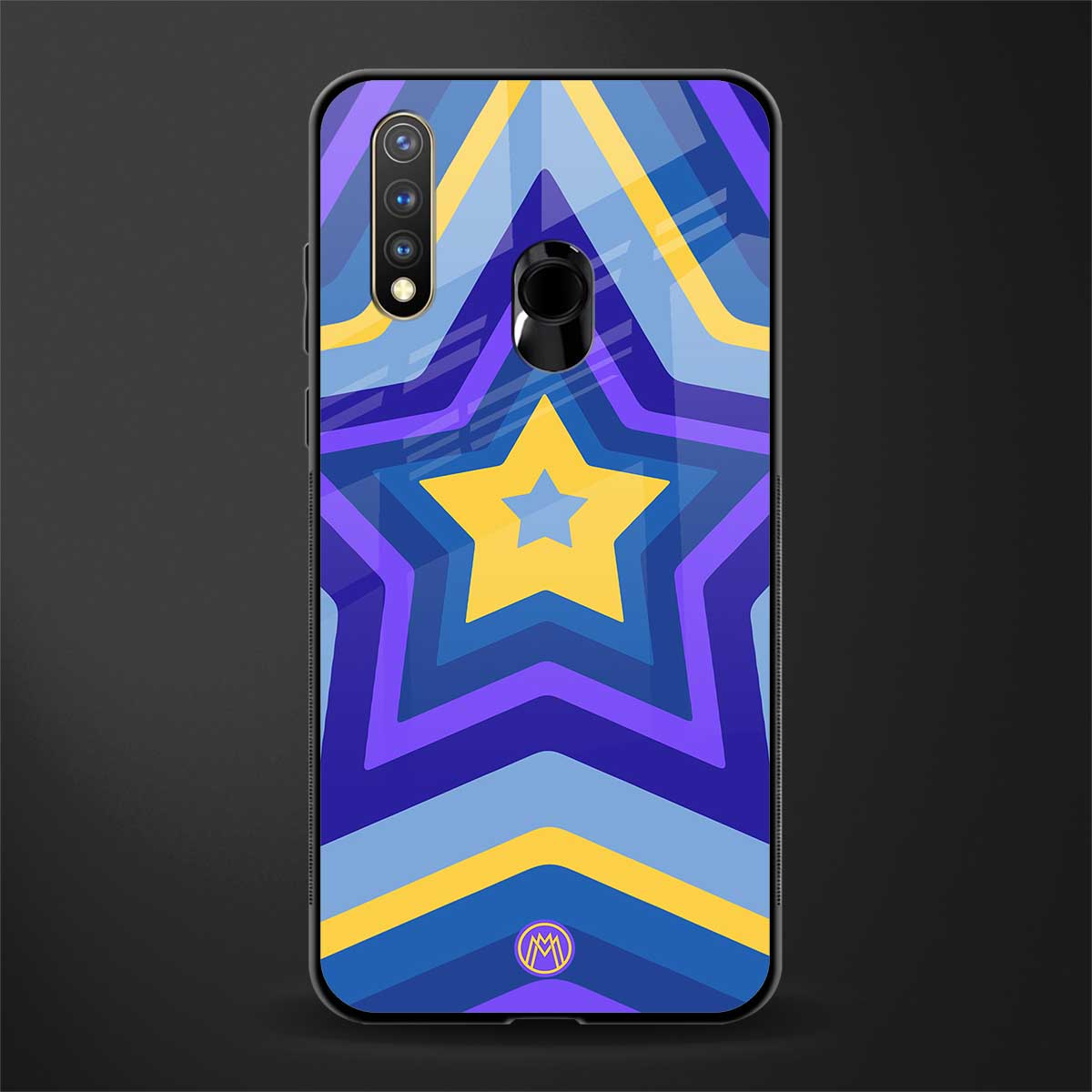 y2k yellow blue stars glass case for vivo y19 image