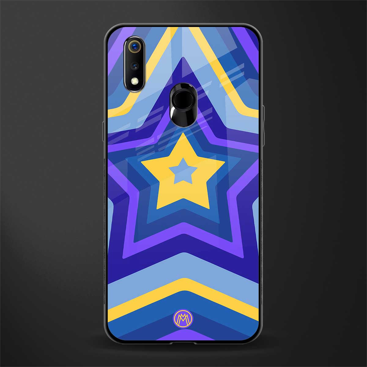 y2k yellow blue stars glass case for realme 3 pro image