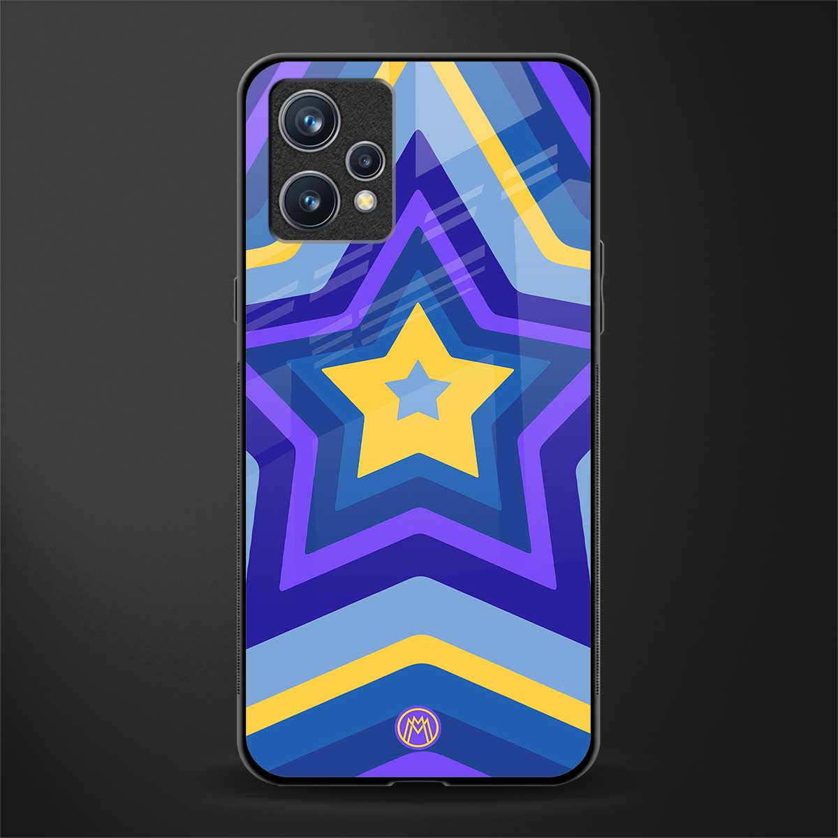 y2k yellow blue stars glass case for realme 9 4g image