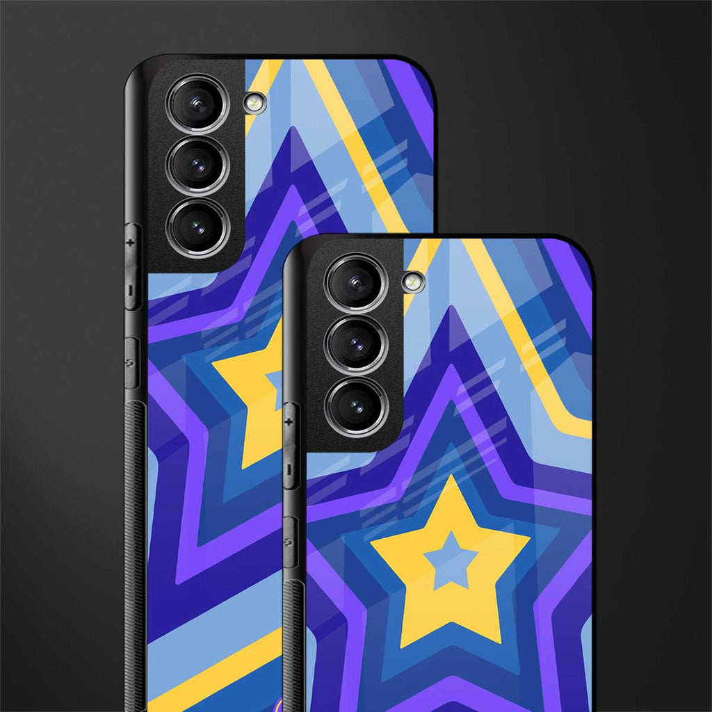 y2k yellow blue stars glass case for samsung galaxy s21 fe 5g image-2