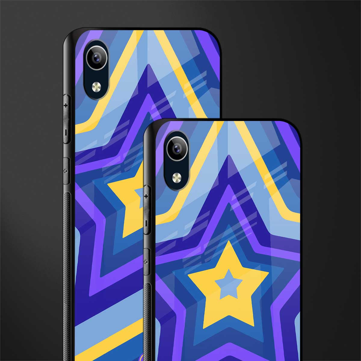 y2k yellow blue stars glass case for vivo y1s without fingerprint image-2