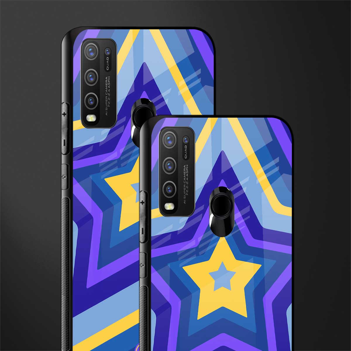 y2k yellow blue stars glass case for vivo y50 image-2