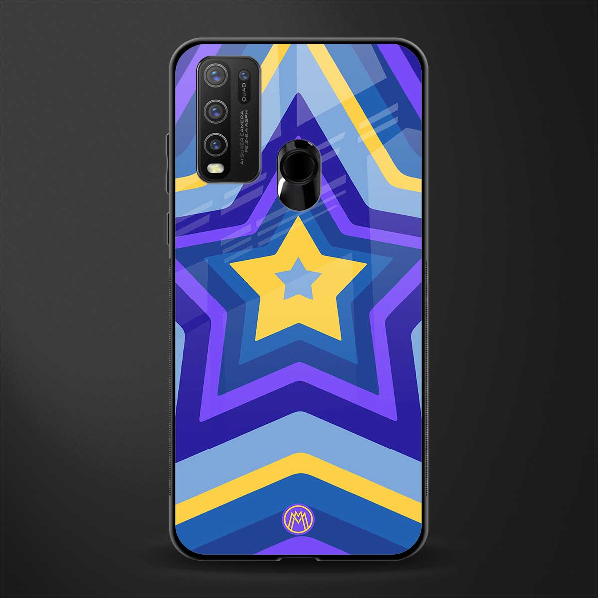 y2k yellow blue stars glass case for vivo y50 image
