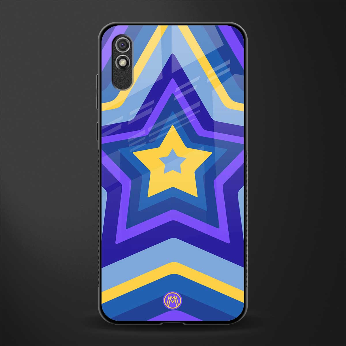 y2k yellow blue stars glass case for redmi 9i image