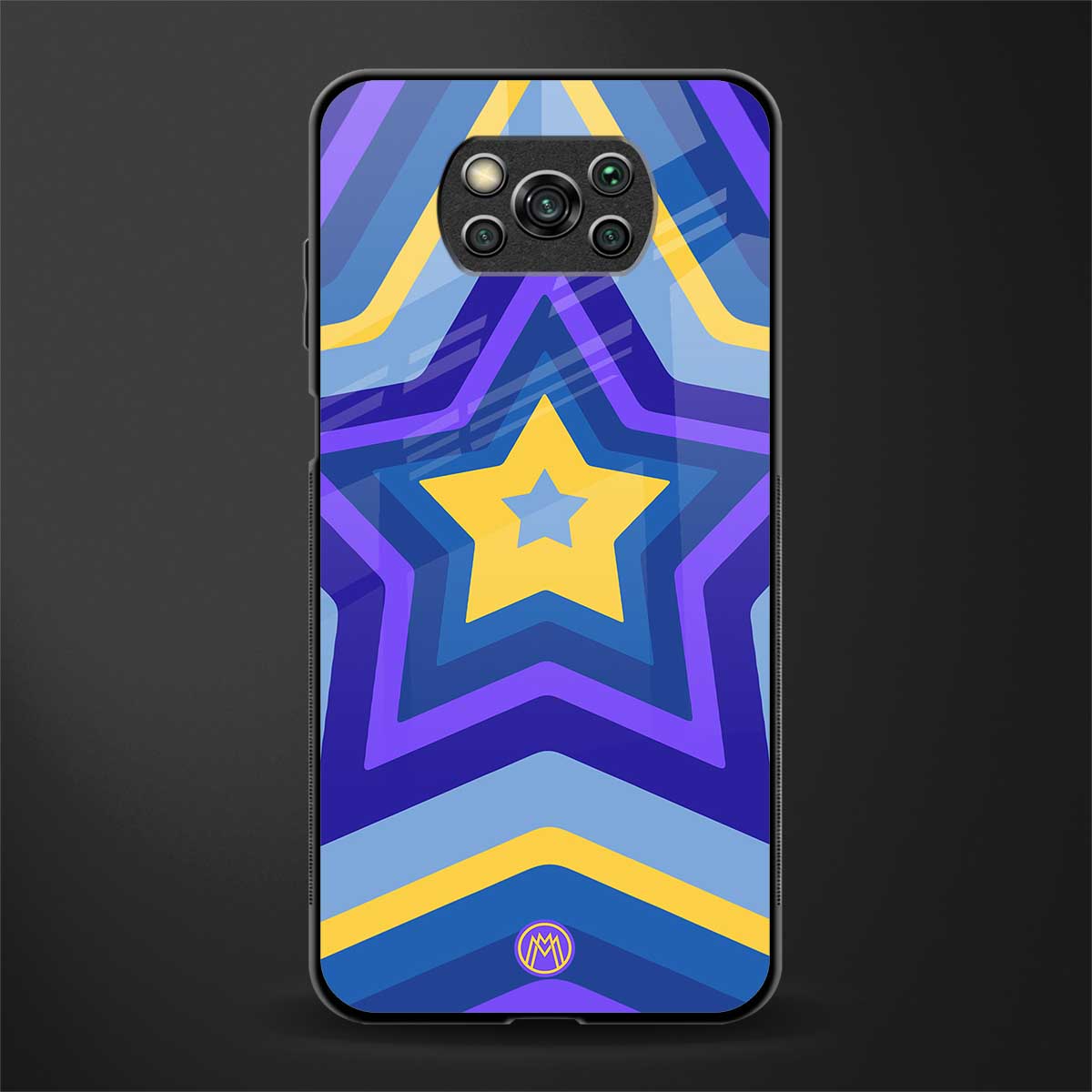 y2k yellow blue stars glass case for poco x3 pro image