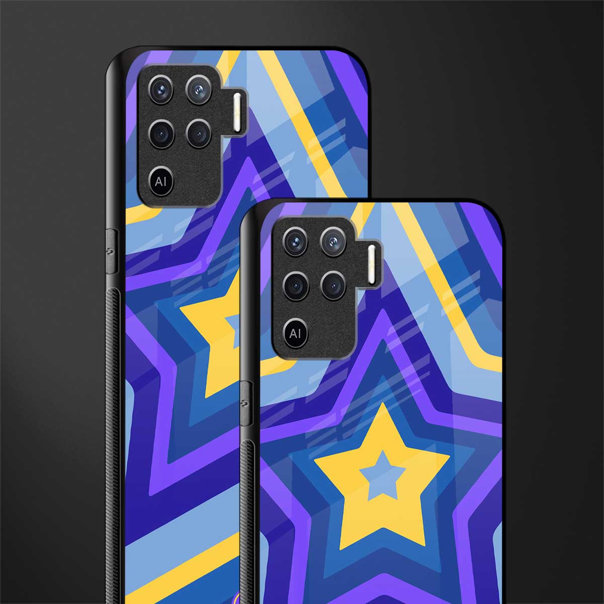 y2k yellow blue stars glass case for oppo f19 pro image-2