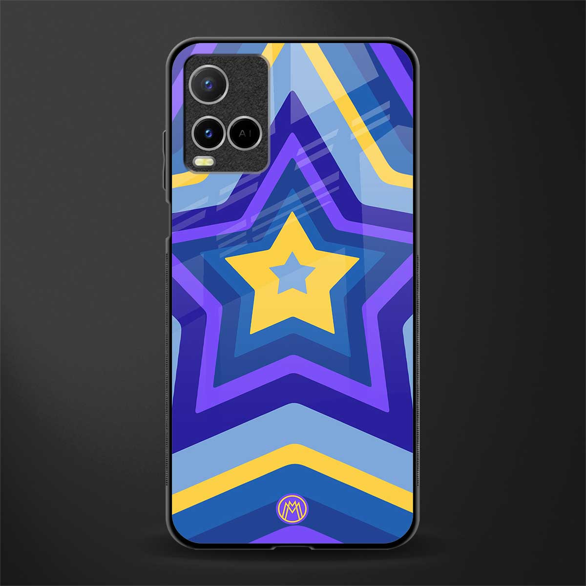 y2k yellow blue stars glass case for vivo y21s image