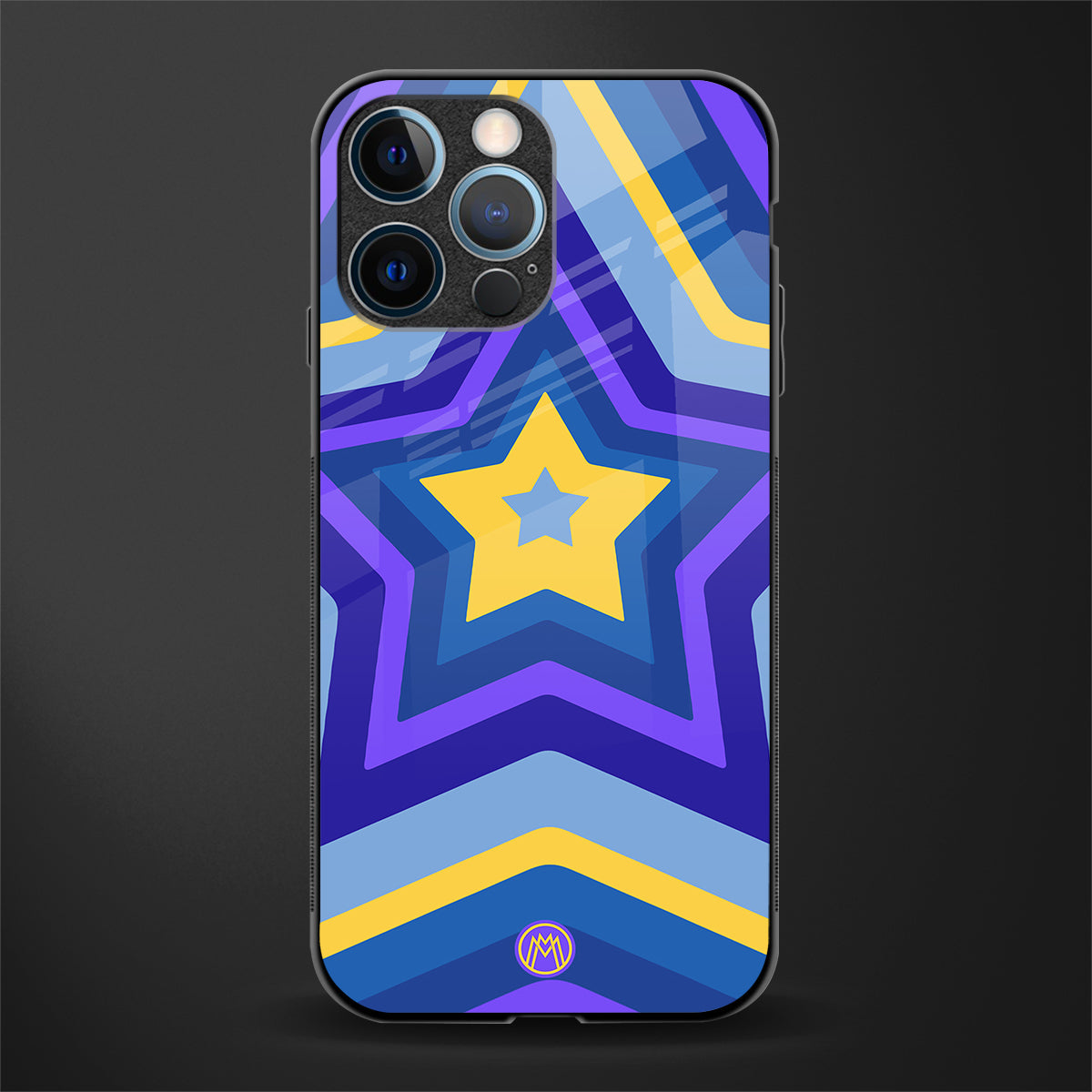 y2k yellow blue stars glass case for iphone 12 pro image
