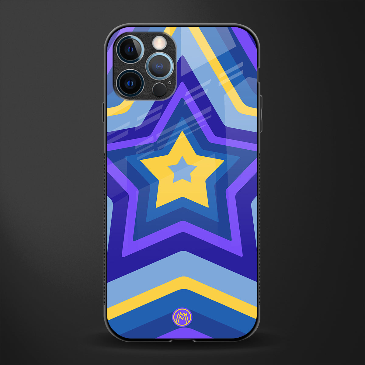 y2k yellow blue stars glass case for iphone 12 pro max image