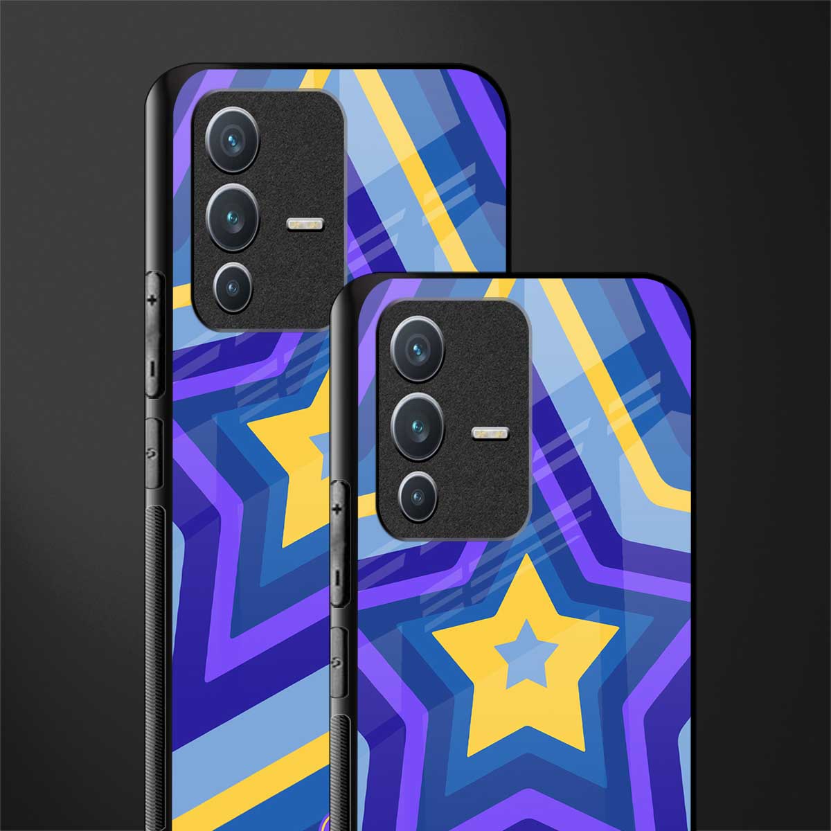 y2k yellow blue stars glass case for vivo v23 5g image-2