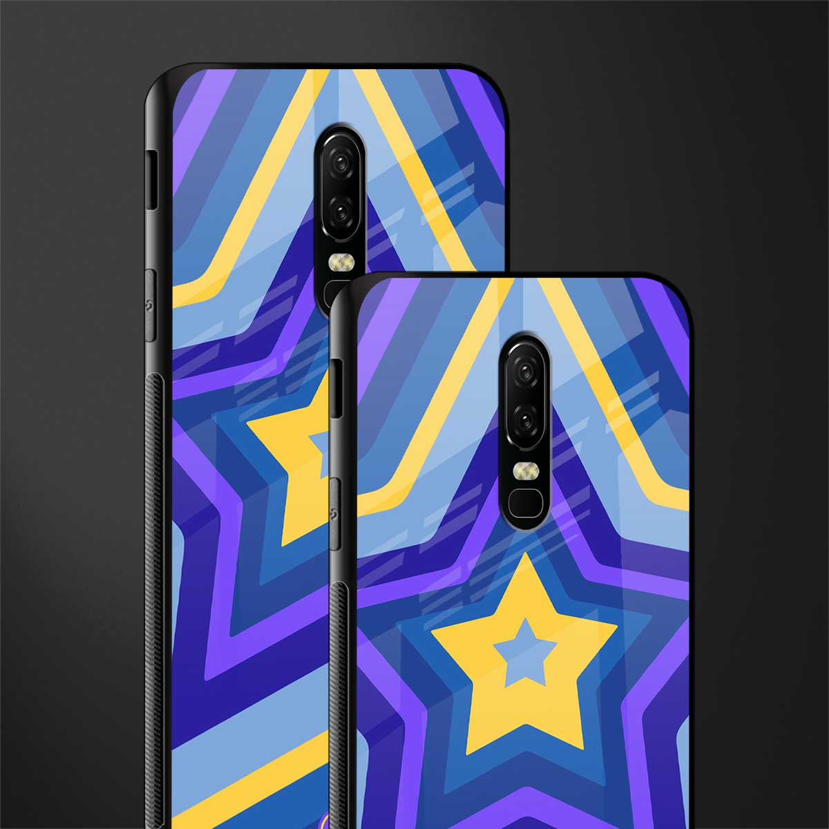 y2k yellow blue stars glass case for oneplus 6 image-2